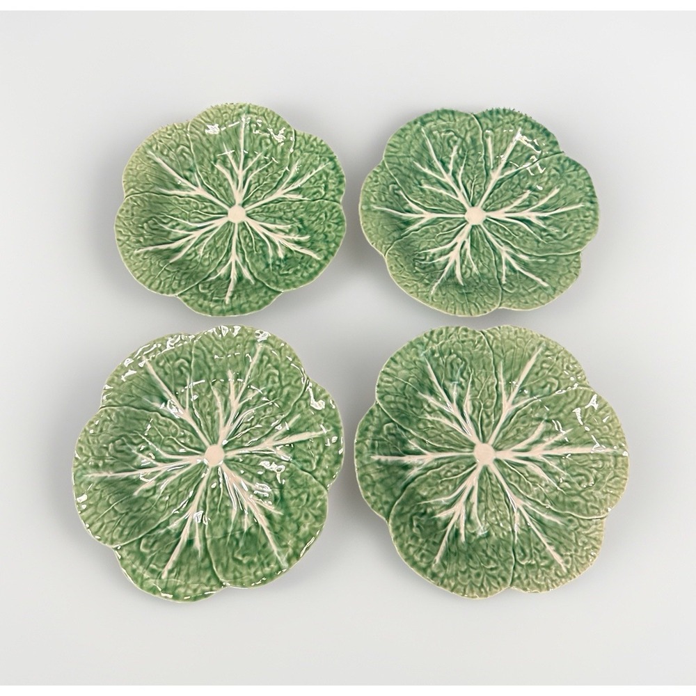 Set 4 Bordallo Pinheiro Cabbage Leaf Luncheon Salad Plates 9" Portugal